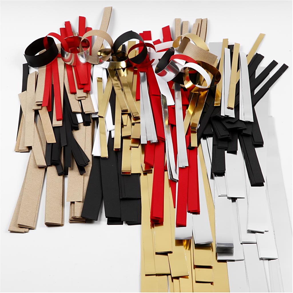 Vlechtstroken, L: 44+78 cm, d 4,5+6,5+11,5 cm, B: 10+15+25 mm, Inhoud kan variëren , goud, rood, zilver, wit, 5000 stroken/ 1 doos [HOB-20727]