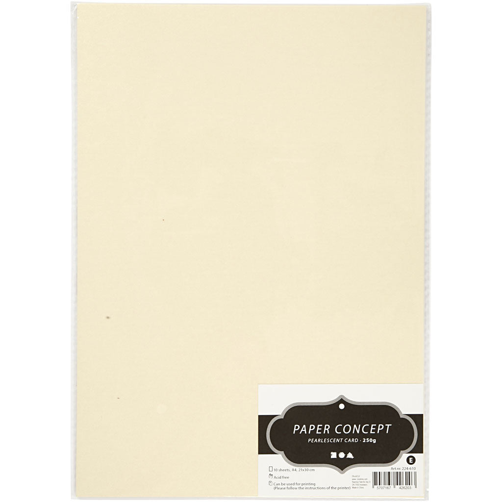 Parelmoerkarton, A4, vel 210x297 mm, 250 gr, beige parelmoer, 10 vel/ 1 doos [HOB-224610]