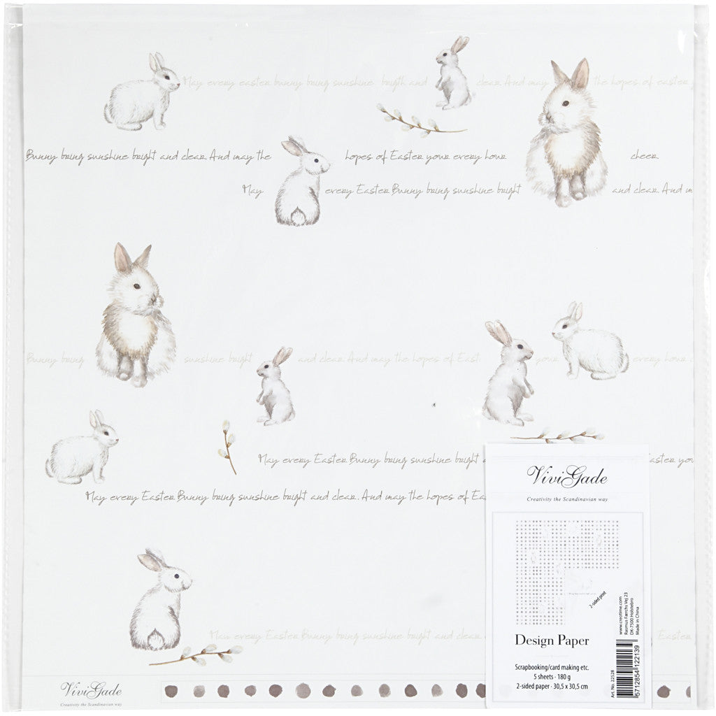 Papier Design, lapin, feuille 30,5x30,5 cm, 180 gr, 5 flles/ 1 Pq. [HOB-22528]