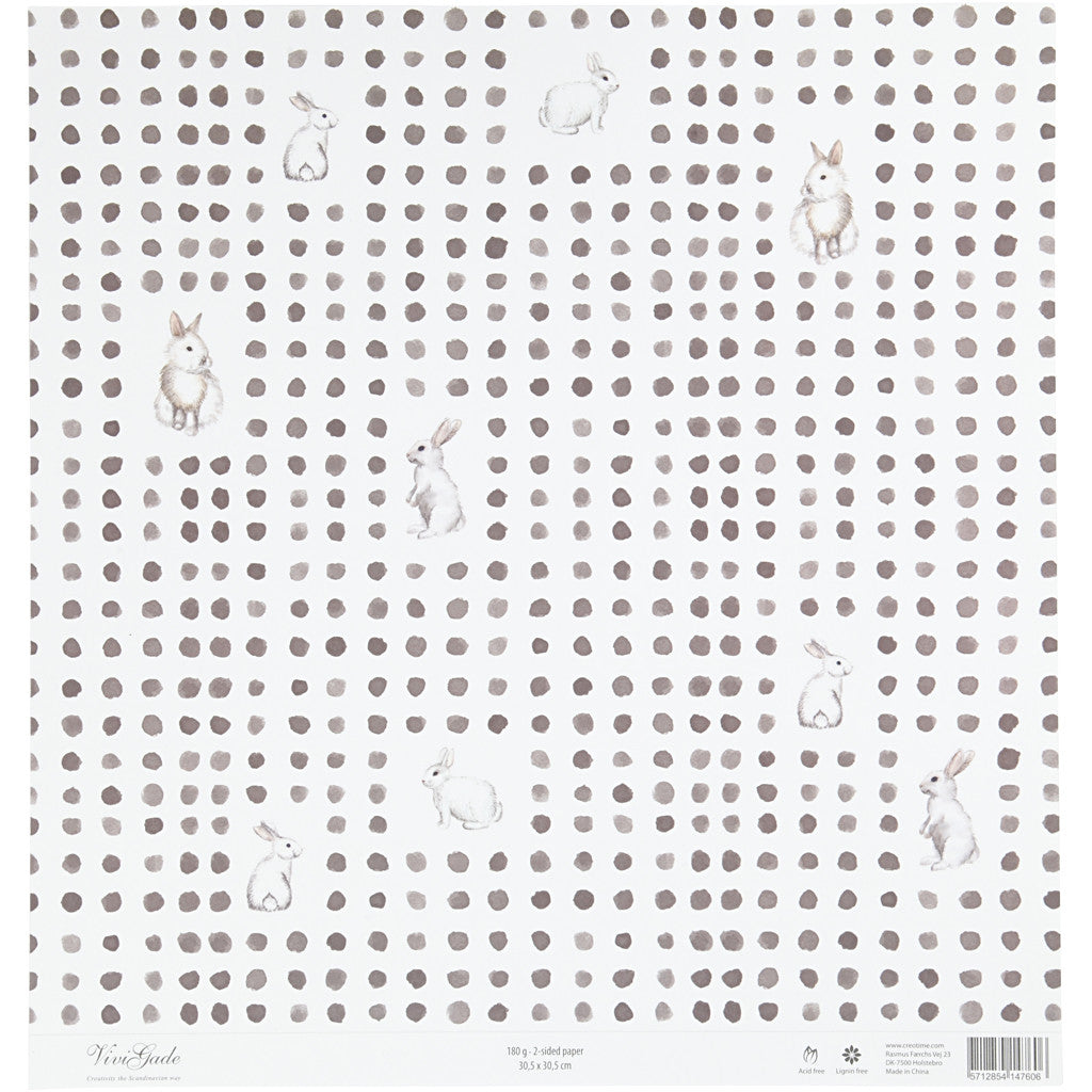 Papier Design, lapin, feuille 30,5x30,5 cm, 180 gr, 5 flles/ 1 Pq. [HOB-22528]