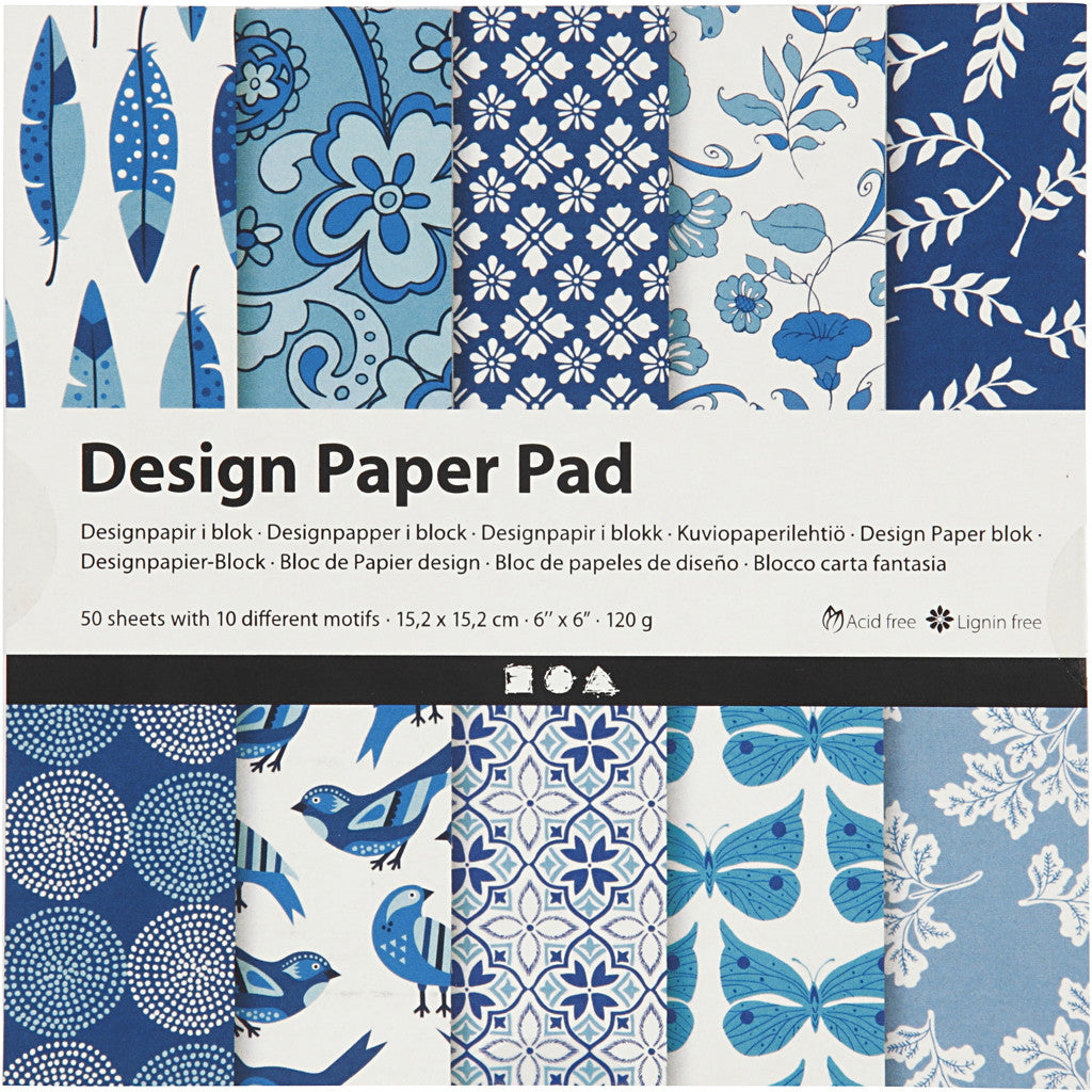Design papierblok, vel 15,2x15,2 cm, 120 gr, blauw, 50 vel/ 1 doos [HOB-225915]
