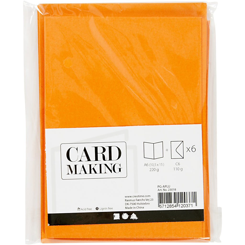 Kaarten en enveloppen, afmeting kaart 10,5x15 cm, afmeting envelop 11,5x16,5 cm, 110+220 gr, oranje, 6 set/ 1 doos [HOB-23018]
