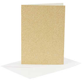 Kaarten en enveloppen, afmeting kaart 10,5x15 cm, afmeting envelop 11,5x16,5 cm, glitter, 120+250 gr, goud, 4 set/ 1 doos [HOB-23023]