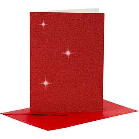 Kaarten en enveloppen, afmeting kaart 10,5x15 cm, afmeting envelop 11,5x16,5 cm, glitter, 110+250 gr, rood, 4 set/ 1 doos [HOB-23025]