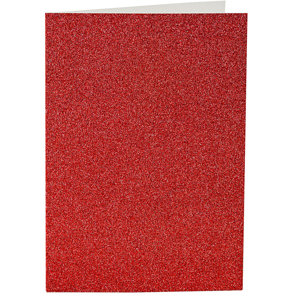 Kaarten en enveloppen, afmeting kaart 10,5x15 cm, afmeting envelop 11,5x16,5 cm, glitter, 110+250 gr, rood, 4 set/ 1 doos [HOB-23025]