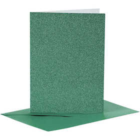 Kaarten en enveloppen, afmeting kaart 10,5x15 cm, afmeting envelop 11,5x16,5 cm, glitter, 110+250 gr, groen, 4 set/ 1 doos [HOB-23026]