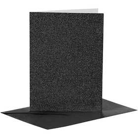 Kaarten en enveloppen, afmeting kaart 10,5x15 cm, afmeting envelop 11,5x16,5 cm, glitter, 110+250 gr, zwart, 4 set/ 1 doos [HOB-23027]