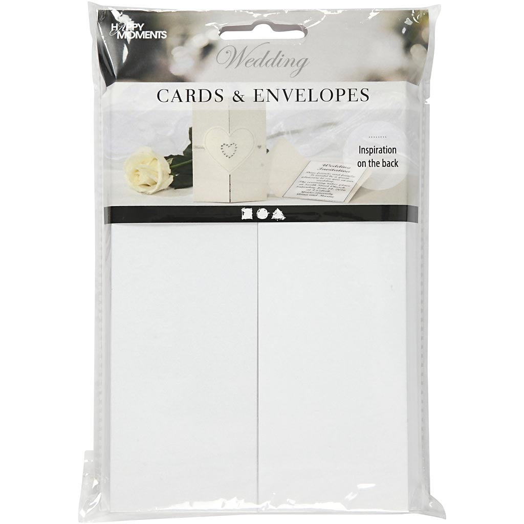 Cartes et enveloppes nacrées, dimension carte 10,5x15 cm, dimension enveloppes 11,5x16,5 cm, 230+120 gr, blanc, 10 set/ 1 Pq. [HOB-23044]