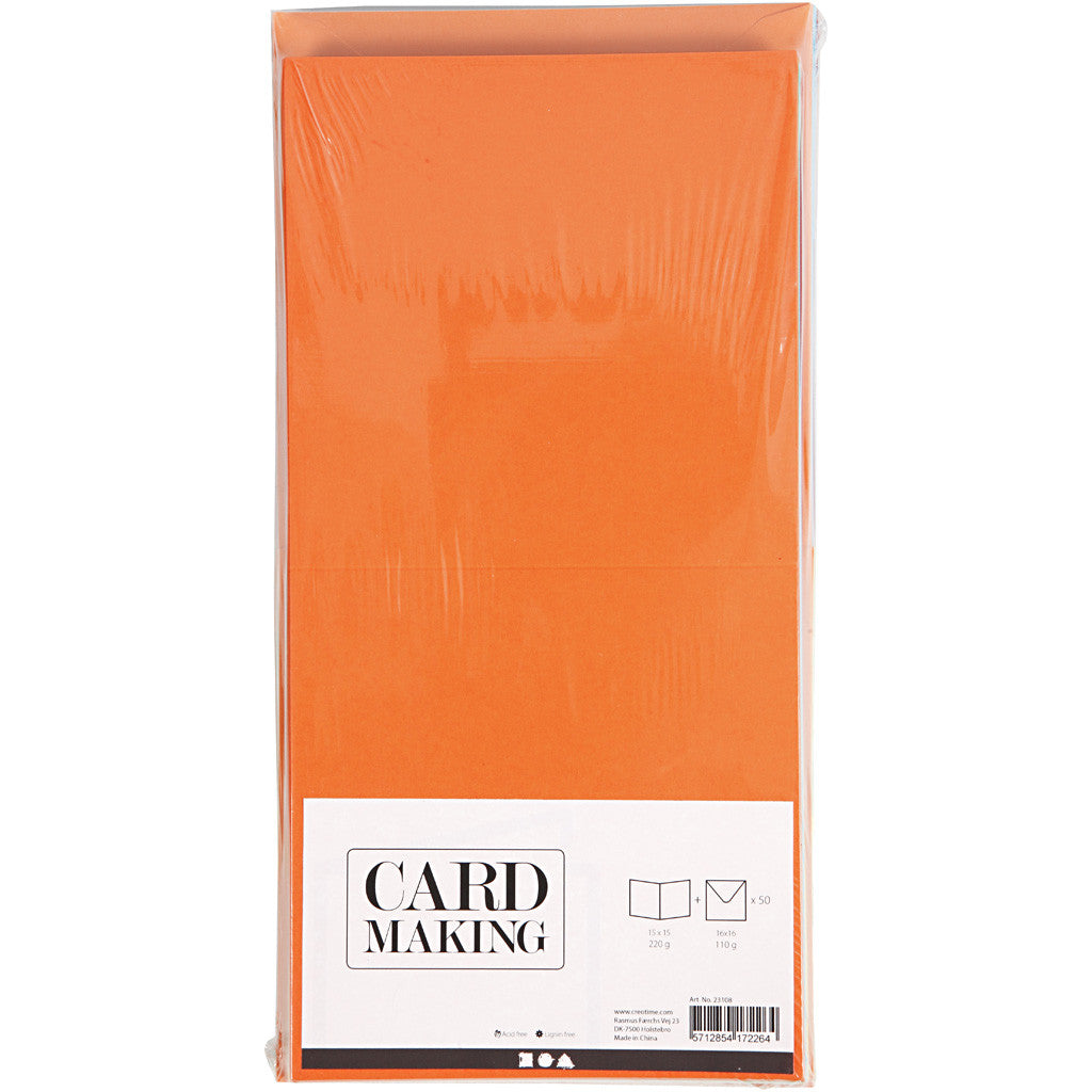 Kaarten en enveloppen, afmeting kaart 15x15 cm, afmeting envelop 16x16 cm, 110+220 gr, diverse kleuren, 50 set/ 1 doos [HOB-23108]