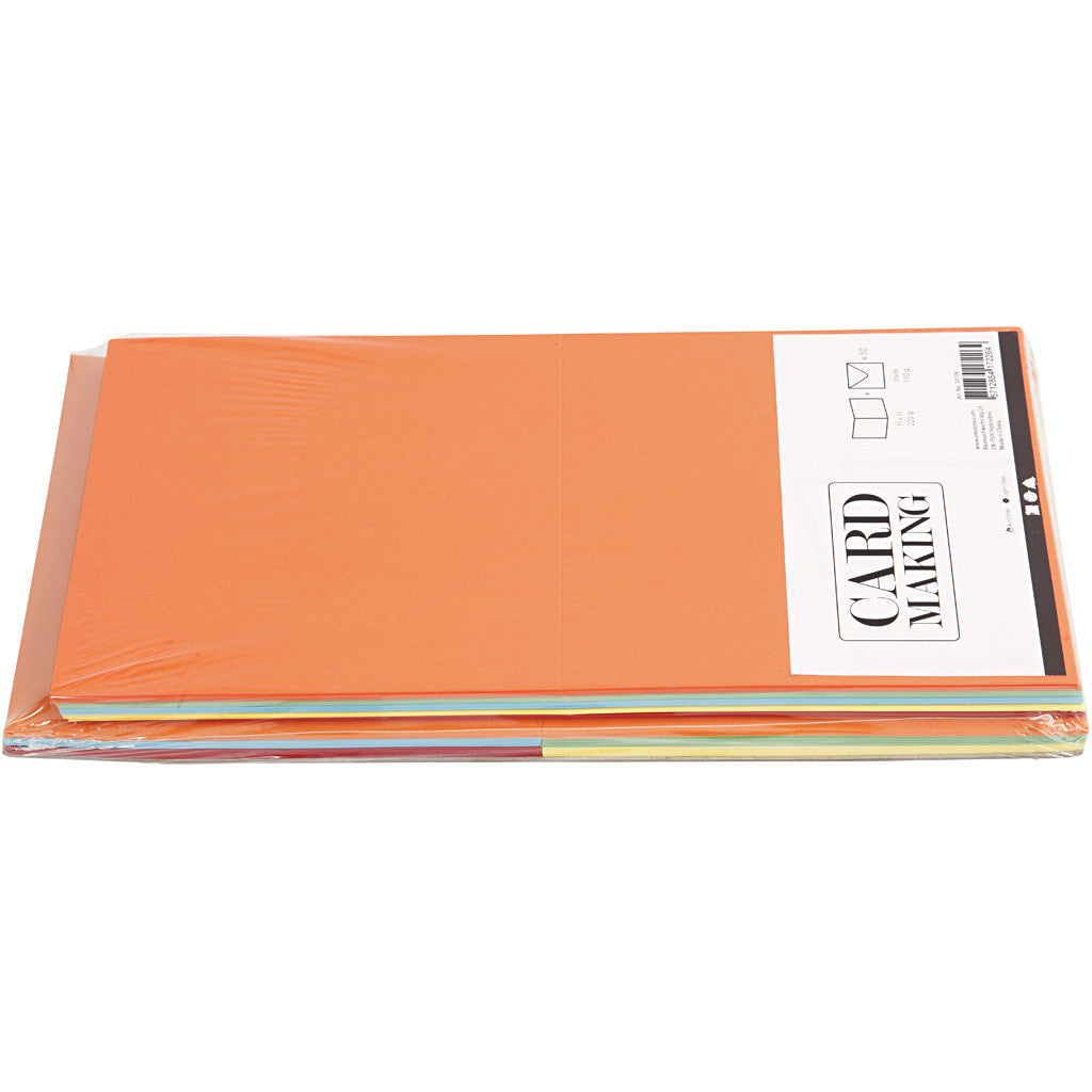 Kaarten en enveloppen, afmeting kaart 15x15 cm, afmeting envelop 16x16 cm, 110+220 gr, diverse kleuren, 50 set/ 1 doos [HOB-23108]