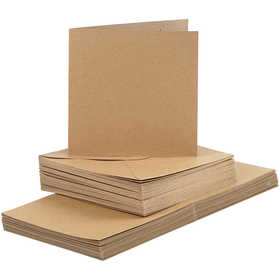 Cartes et enveloppes, dimension carte 15x15 cm, dimension enveloppes 16x16 cm, 120+240 gr, naturel, 50 set/ 1 Pq. [HOB-23117]