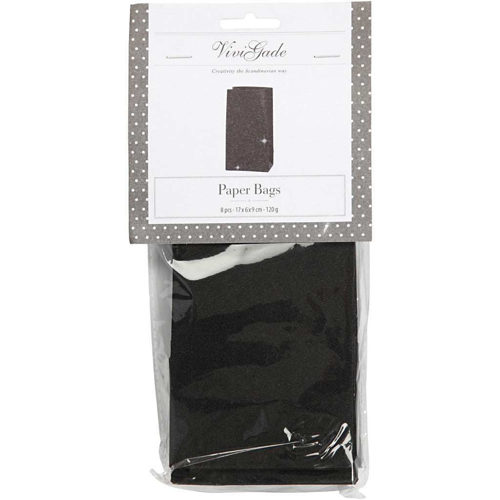 Papieren Zakken, H: 17 cm, afm 6x9 cm, 170 gr, zwart, 8 stuk/ 1 doos [HOB-23139]