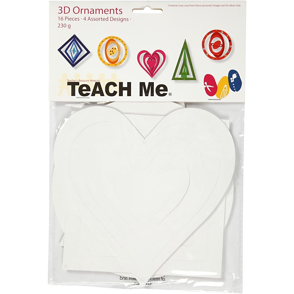 3D Ornamenten, H: 18+22+24 cm, B: 15+18+22 cm, 230 gr, wit, 16 stuk/ 1 doos [HOB-23467]