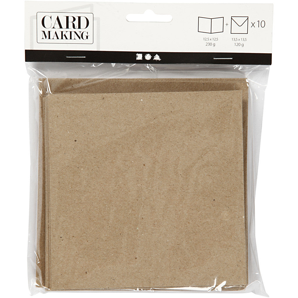 Cartes et enveloppes, dimension carte 12,5x12,5 cm, dimension enveloppes 13,5x13,5 cm, naturel, 10 set/ 1 Pq. [HOB-23732]