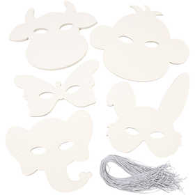 Dierenmaskers, H: 13-24 cm, B: 20-28 cm, 230 gr, wit, 100 stuk/ 1 doos [HOB-23879]