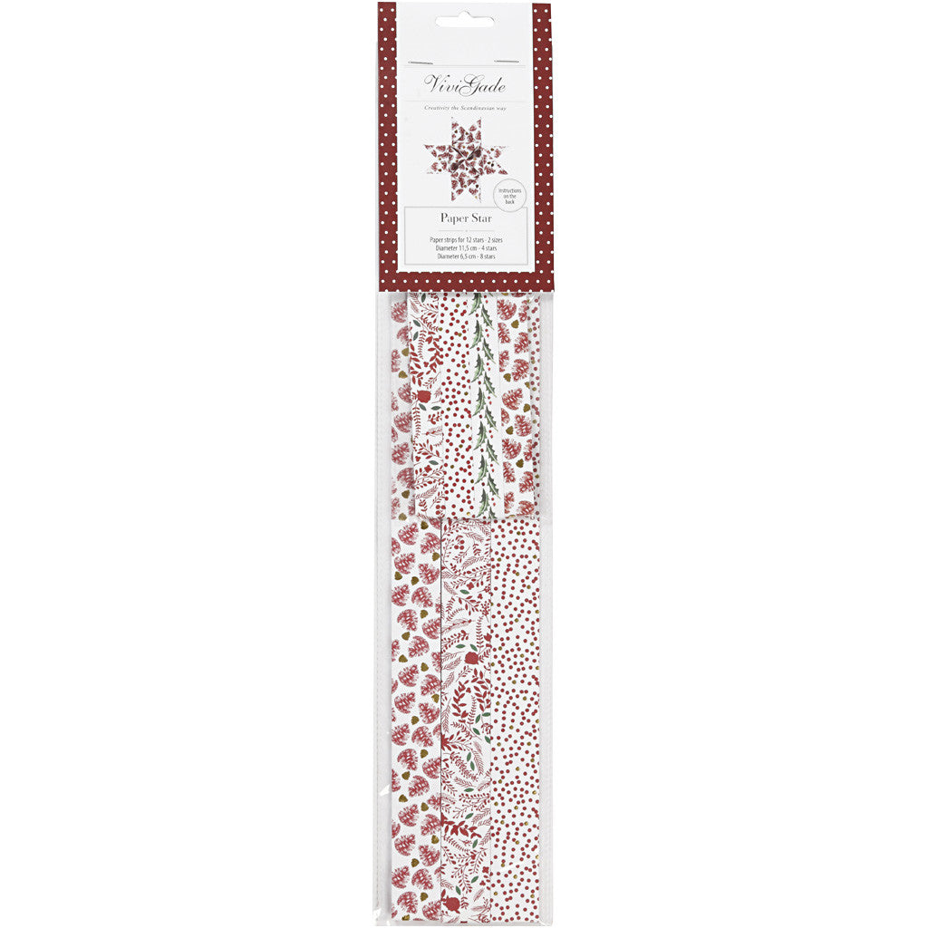 Papieren vlechtstroken, L: 44+78 cm, B: 15+25 mm, d 6,5+11,5 cm, rood, wit, 48 stroken/ 1 doos [HOB-24352]