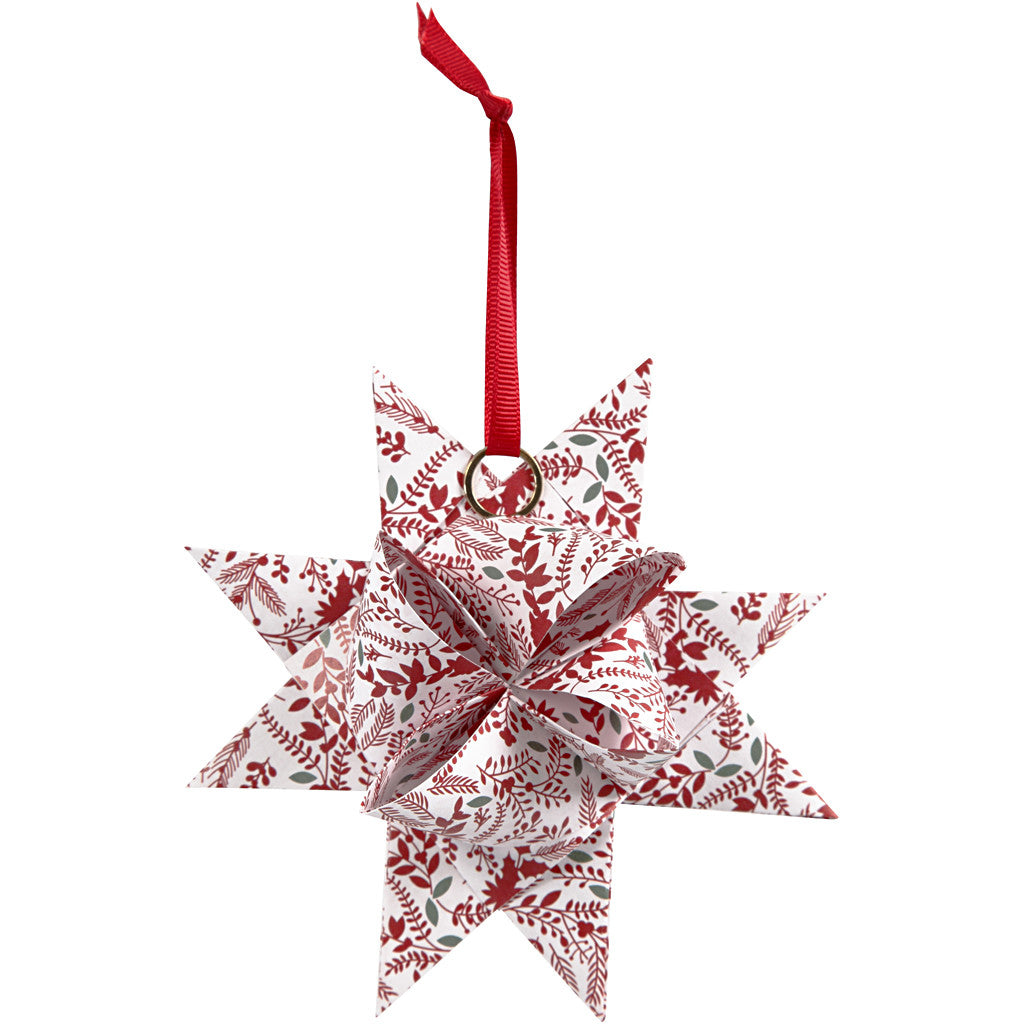 Papieren vlechtstroken, L: 44+78 cm, B: 15+25 mm, d 6,5+11,5 cm, rood, wit, 48 stroken/ 1 doos [HOB-24352]