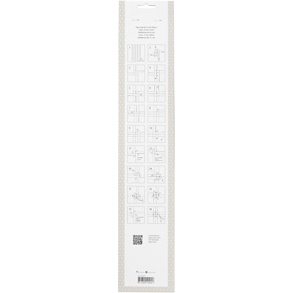 Bandes de papier étoiles, L : 44+78 cm, d 6,5+11,5 cm, L : 15+25 mm, or, blanc, 48 bandes/ 1 Pq. [HOB-24357]