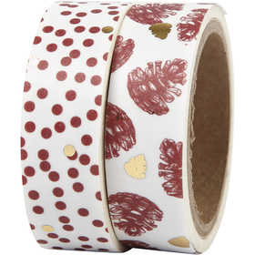 Masking Tape, denneappels en stippen - folie, B: 15 mm, 2x4 m/ 1 doos [HOB-24762]