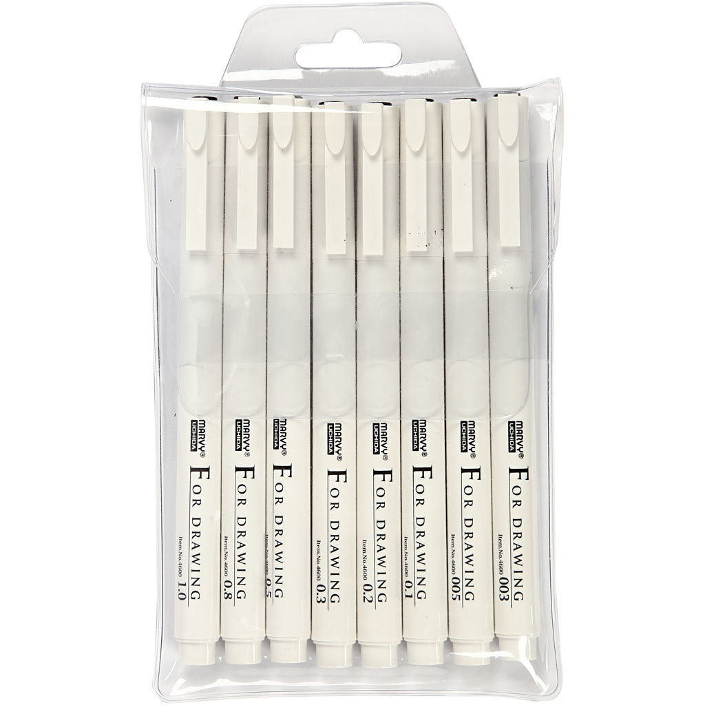 Feutres Fine Line, écrire/dessiner, trait 0,03+0,05+0,1+0,2+0,3+0,5+0,8+1,0 mm, noir, 8 pièces/ 1 Pq. [HOB-25011]