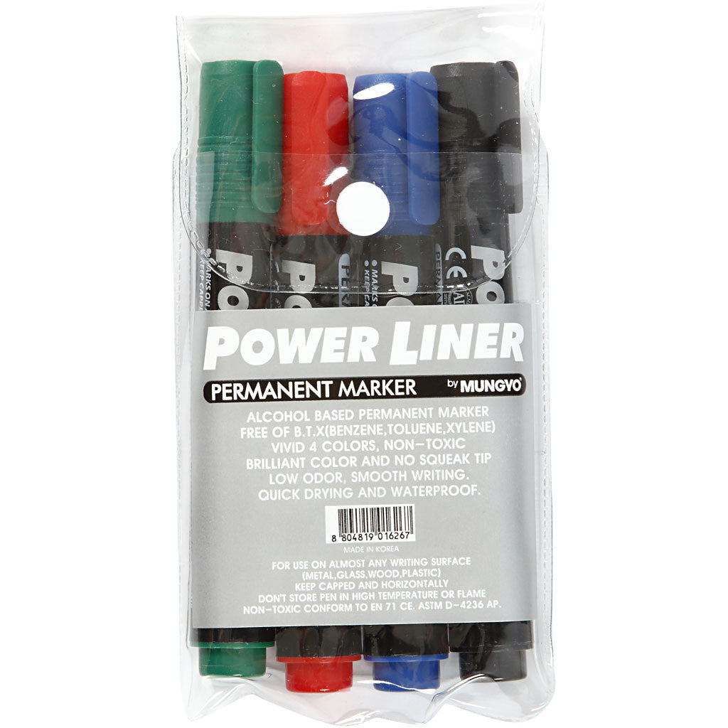 Power Liner, lijndikte 1,5-3 mm, zwart, blauw, groen, rood, 4 stuk/ 1 doos [HOB-25044]