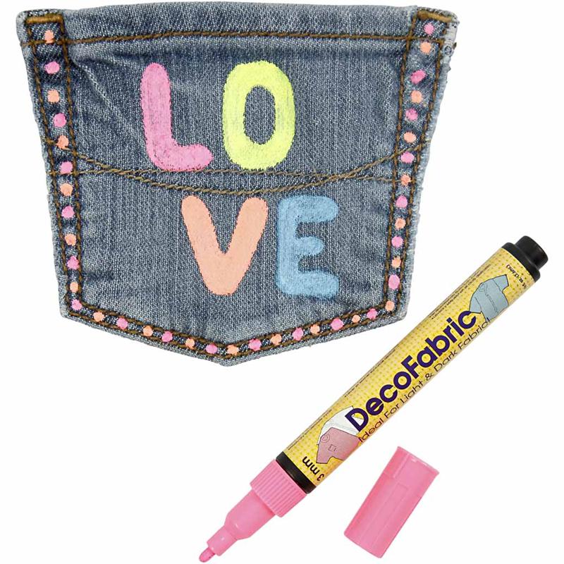 Deco Textielstift, lijndikte 3 mm, neon kleuren, 6 stuk/ 1 doos [HOB-25098]