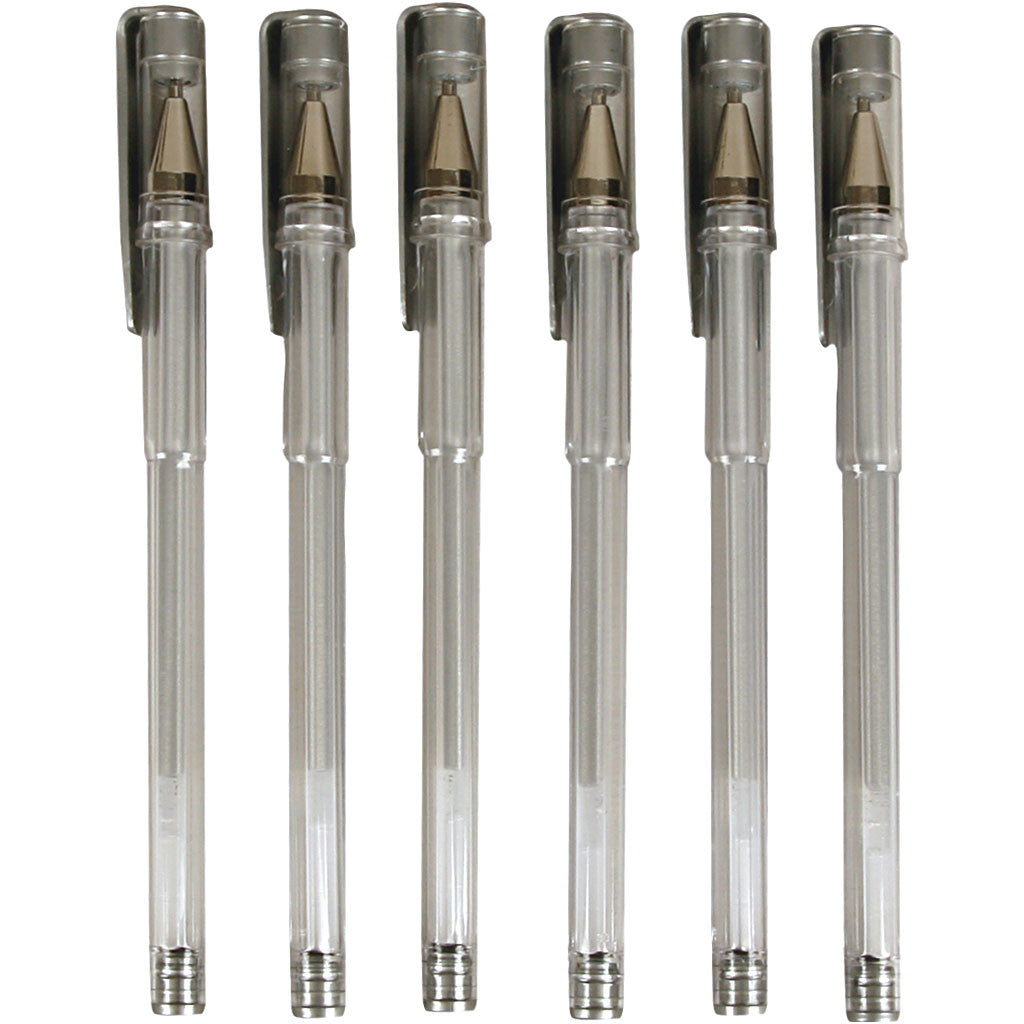 Gelpen, lijndikte 0,8 mm, zilver, 6 stuk/ 1 doos [HOB-25109]