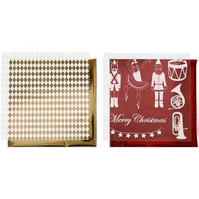 Deco folie en transfer vel, notenkraker, kerstman en ballerina, vel 15x15 cm, goud, rood, wit, 4 vel/ 1 doos [HOB-25334]