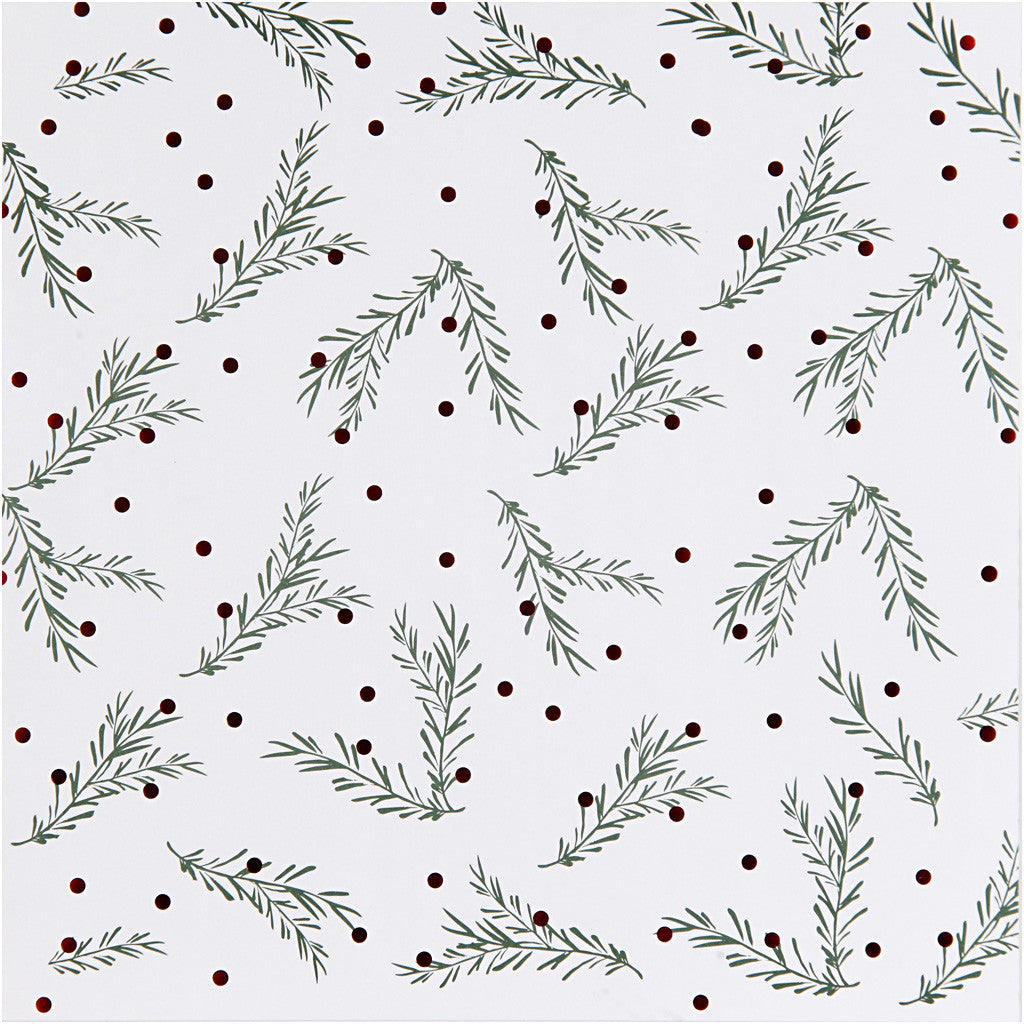 Papier Design, rameau et points, feuille 30,5x30,5 cm, 180 gr, or, vert, rouge, blanc, 3 flles/ 1 Pq. [HOB-25338]