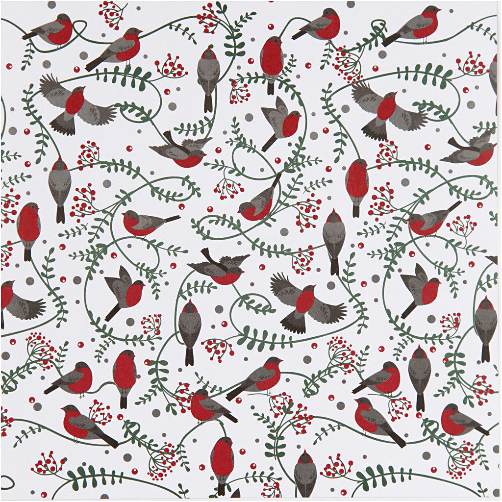 Papier Design, oiseaux et branches, feuille 30,5x30,5 cm, 180 gr, 5 flles/ 1 Pq. [HOB-25340]