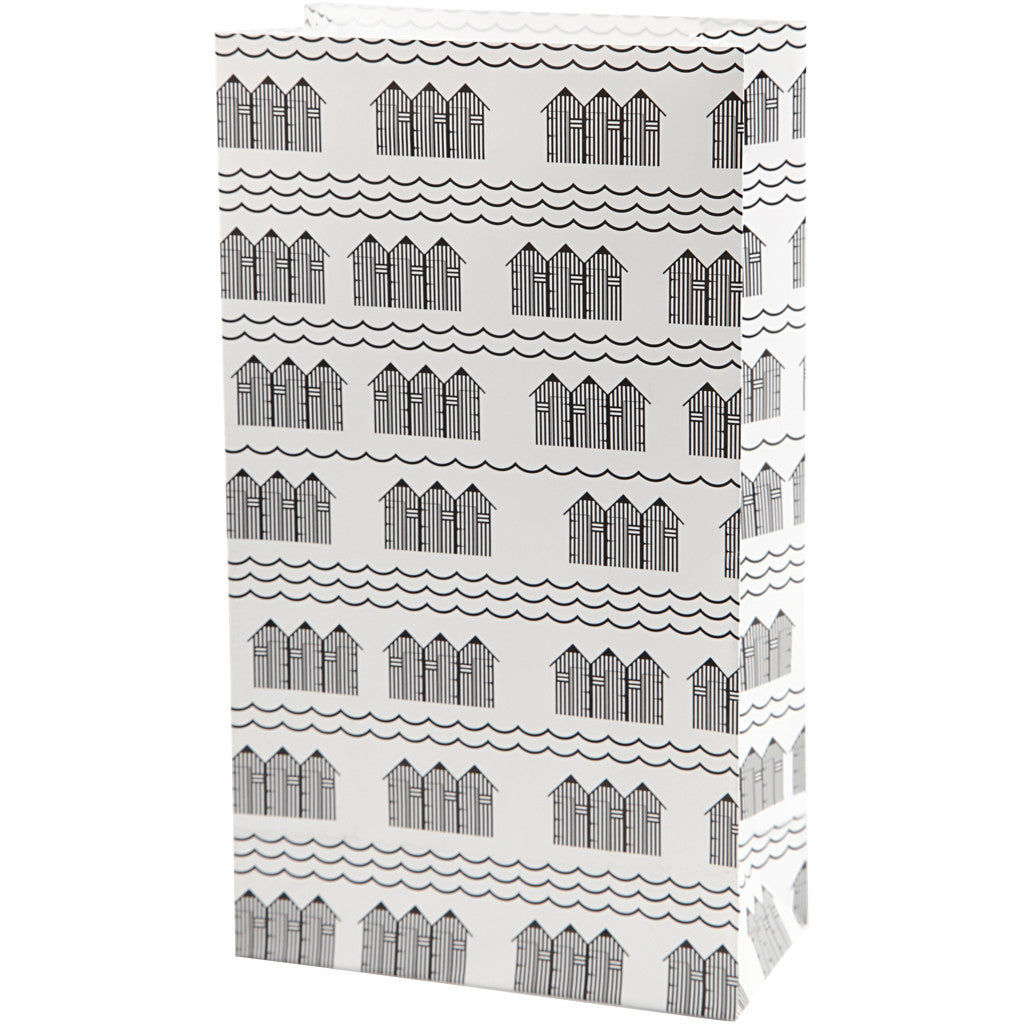 Papieren zakken, H: 21 cm, afm 6x12 cm, 80 gr, zwart, wit, 10 stuk/ 1 doos [HOB-25363]