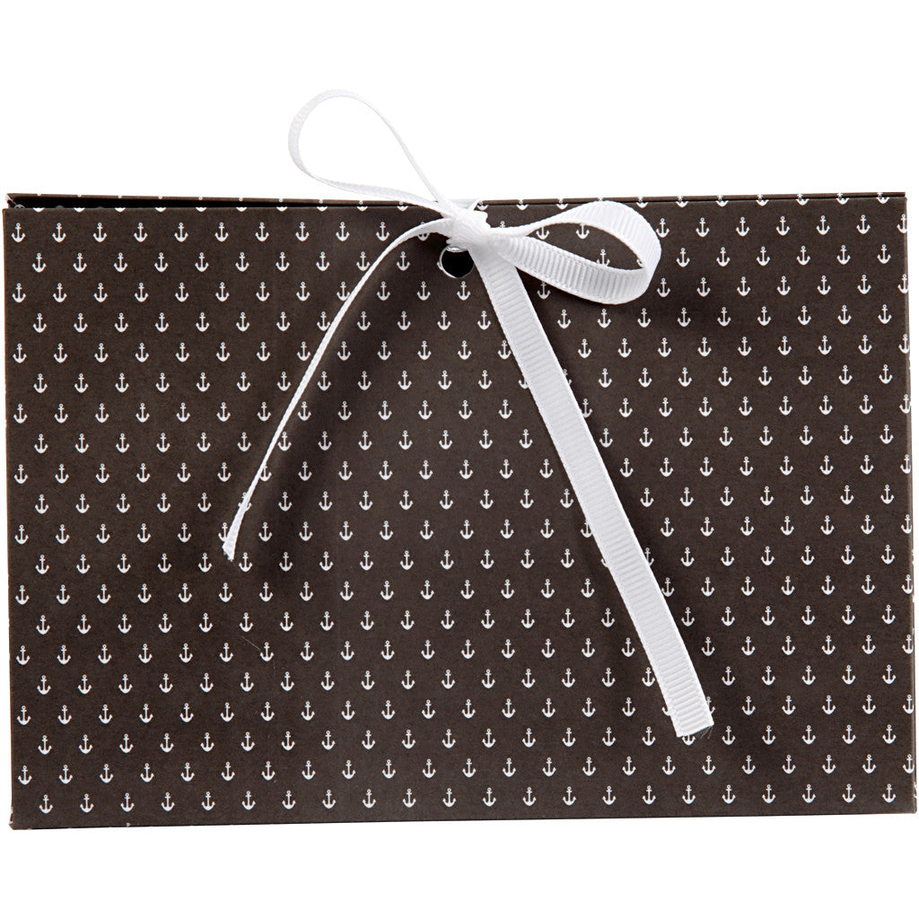 Boîte cadeau à plier, ancres, dim. 15x7x8 cm, 250 gr, gris foncé, blanc, 3 pièces/ 1 Pq. [HOB-25367]