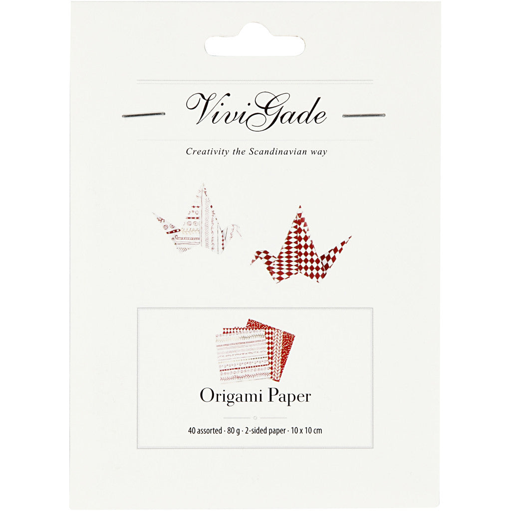Papier Origami, rouge, dim. 10x10 cm, 80 gr, 40 flles/ 1 Pq. [HOB-25370]