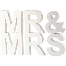 Letters, MR & MRS, H: 17,5 cm, D: 4,5 cm, wit, 1 set [HOB-25772]