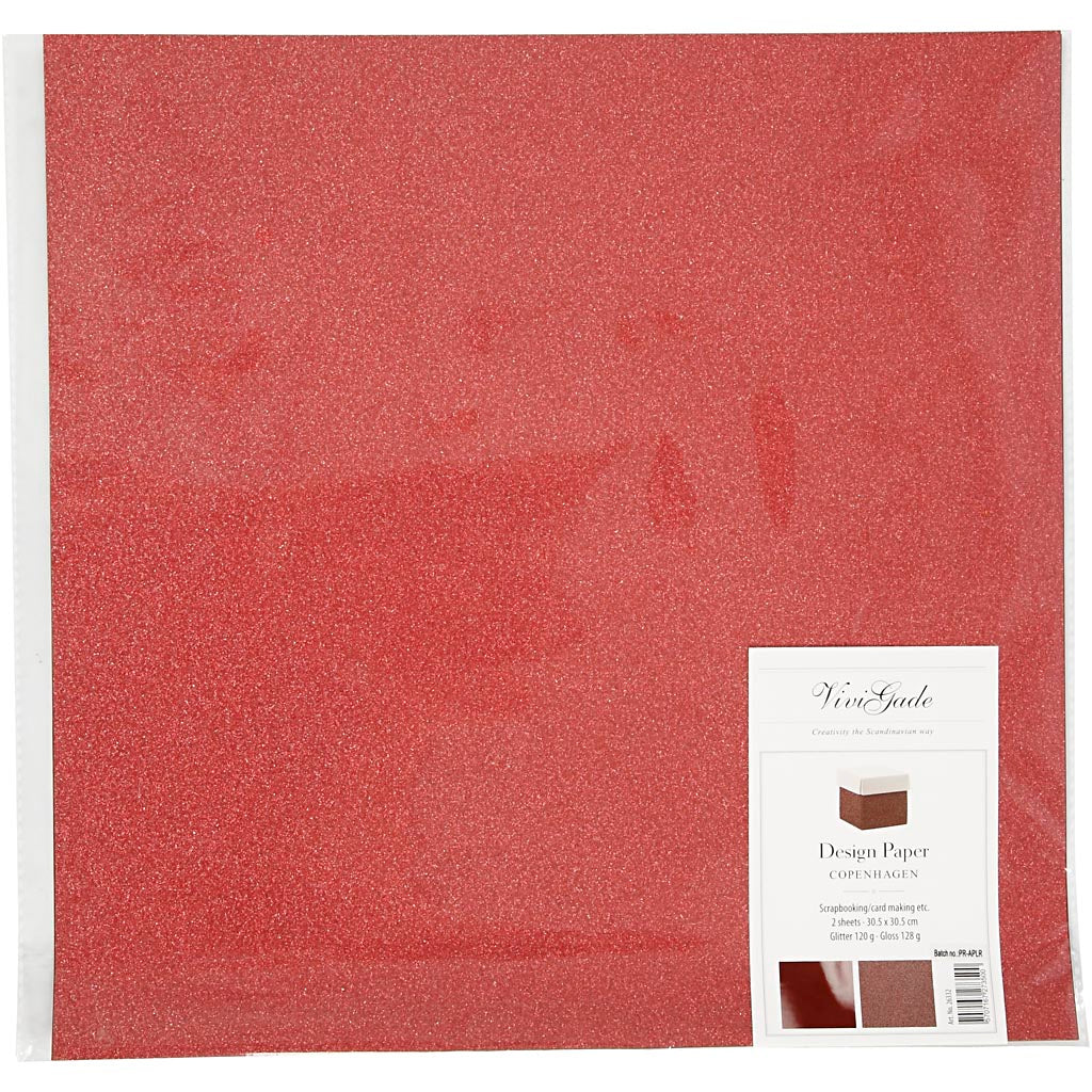 Design papier, vel 30,5x30,5 cm, 120+128 gr, rood, 2 vel/ 1 doos [HOB-26332]