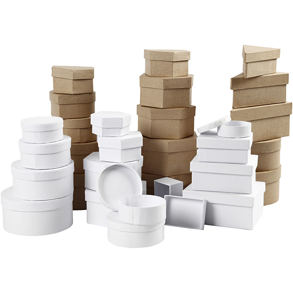 Boîtes - Achat en gros, dim. 6,5-18 cm, brun, blanc, 30 pièces/ 1 set [HOB-26373]