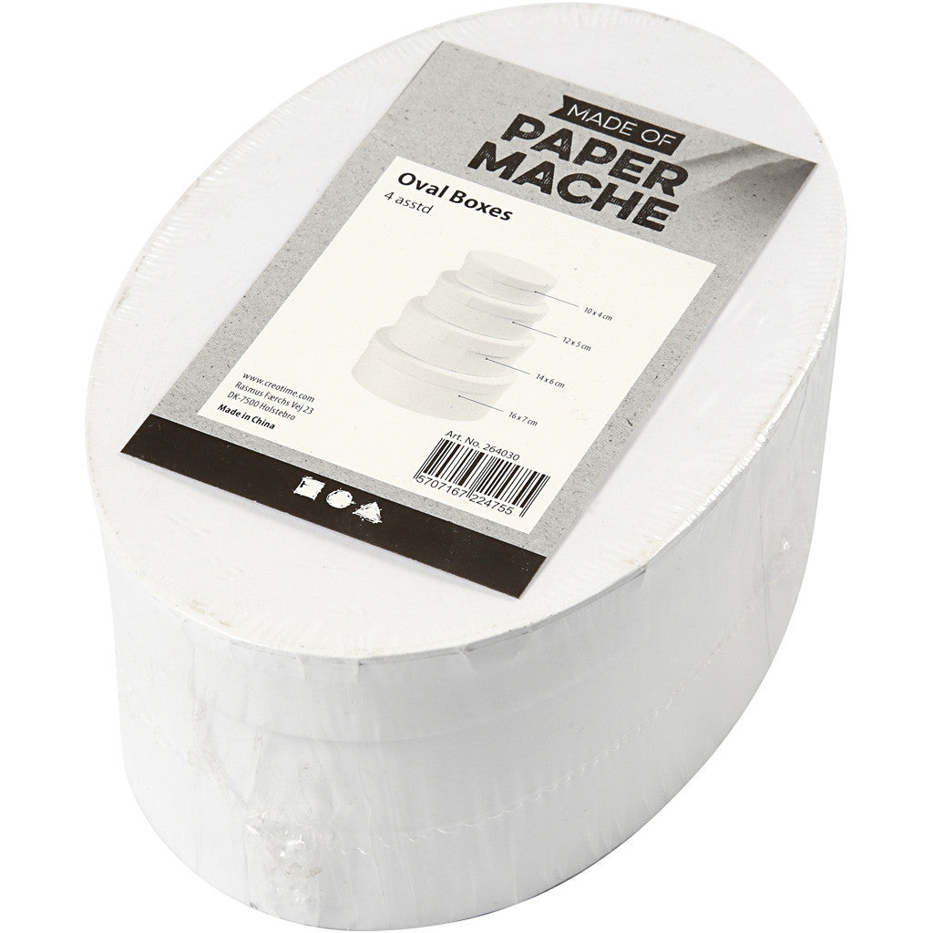 Ovale Dozen, H: 4+5+6+7 cm, L: 10+12+14+16 cm, wit, 4 stuk/ 1 set [HOB-264030]