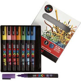 Posca Marker, afm PC-3ML, lijndikte 0,9-1,3 mm, glitterkleuren, 8 stuk/ 1 doos [HOB-274899]