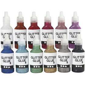 Glitterlijm, diverse kleuren, 12x25 ml/ 1 doos [HOB-318200]