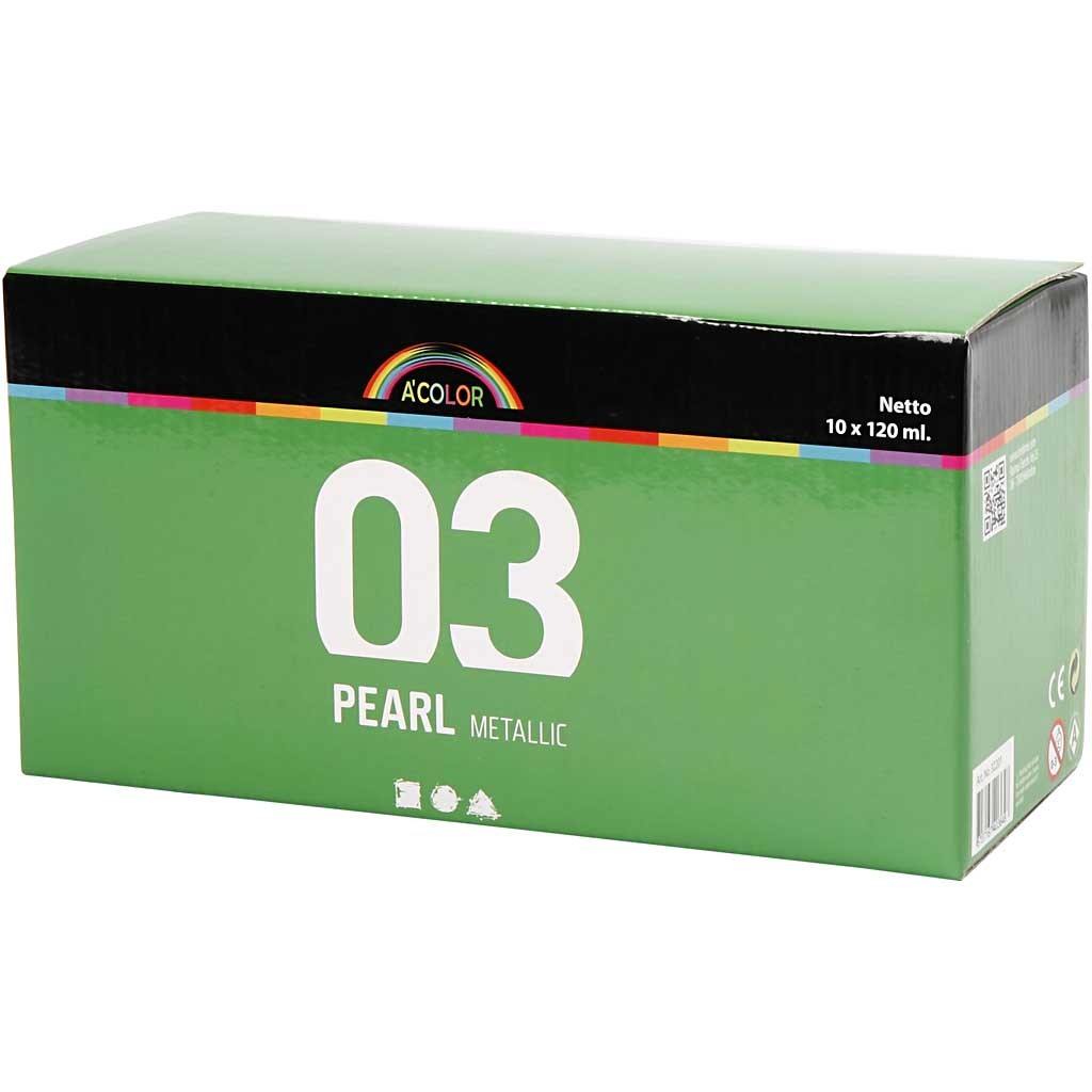 Acrylverf Metallic, metallic, diverse kleuren, 10x120 ml/ 1 doos [HOB-32201]