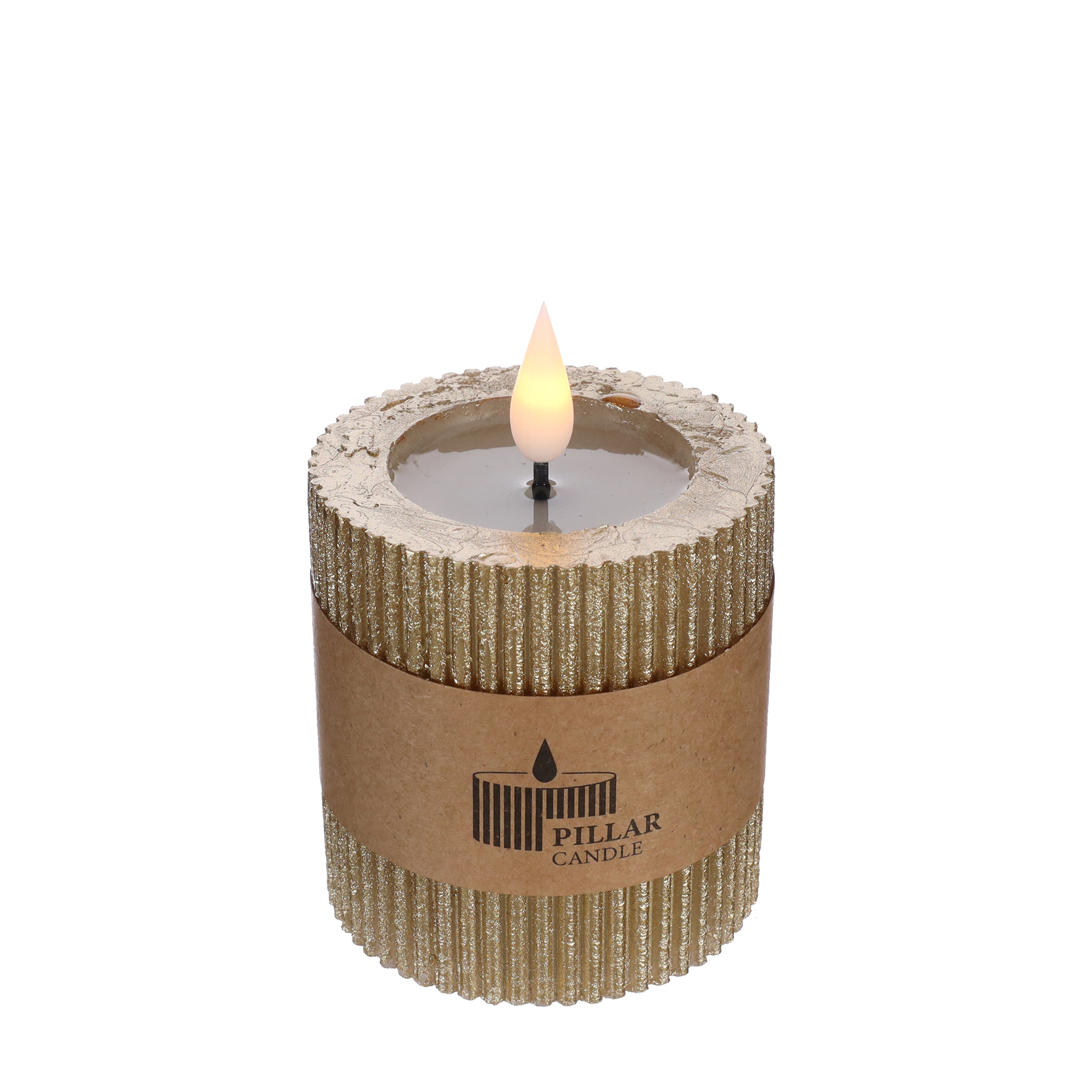 LED Rustic Pillar Candle Ø7 h. 7,5cm Gold (1 pc)