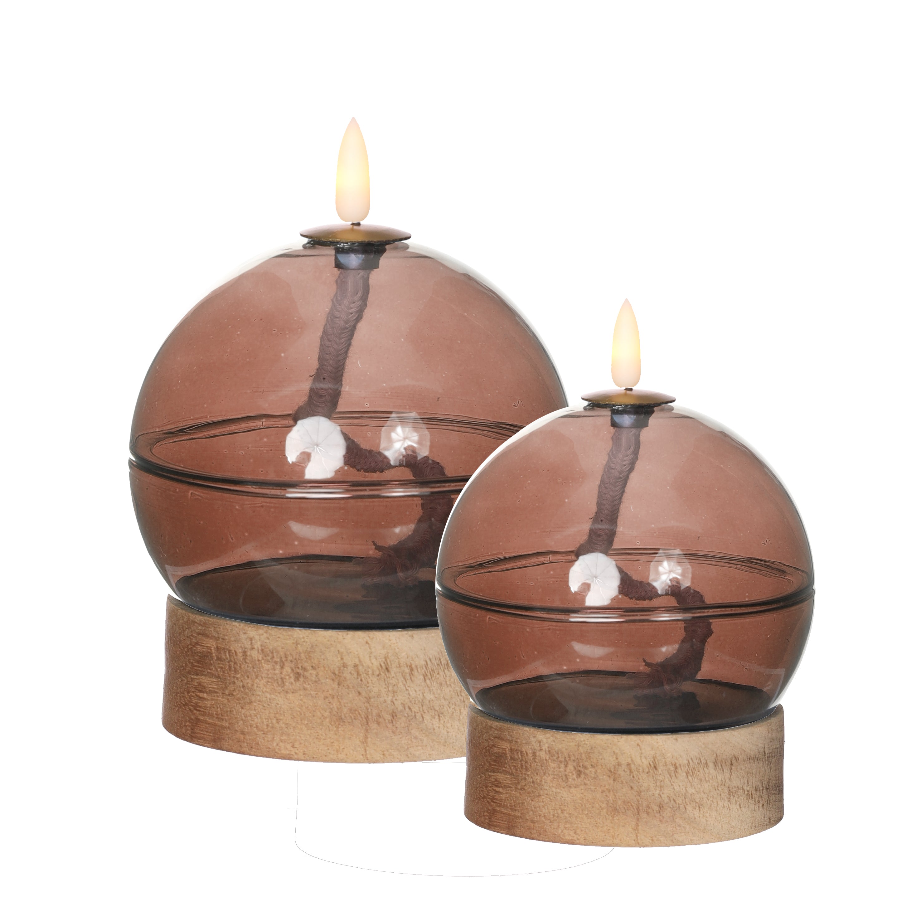 Lampe à huile LED h16,5 Ø12 cm acajou (1 pc) [IFS-32818]