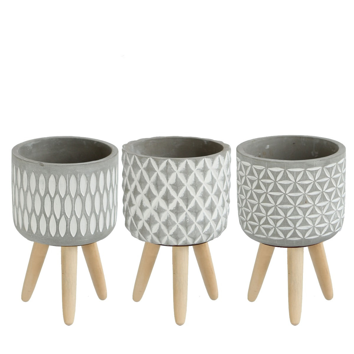 Plant pot Cement with wooden legs 18cm high (6 pcs.)
