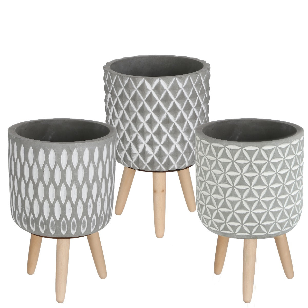 Plant pot Cement with wooden legs 21.5cm high (6 pcs.)