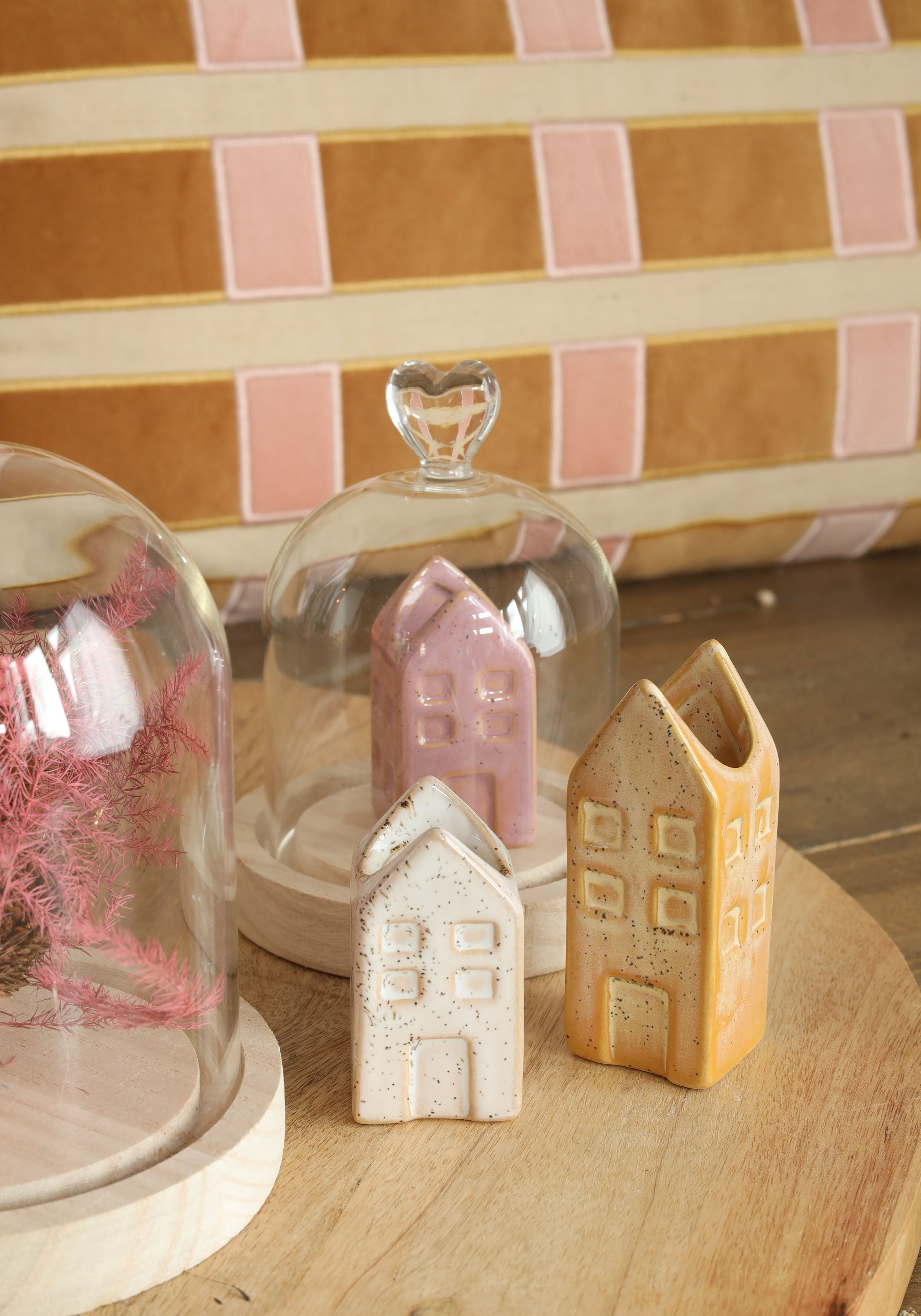 Glazen stolp met glazen knop met houten basis Ø12 h.15 cm (1 st) [IFS-29312]