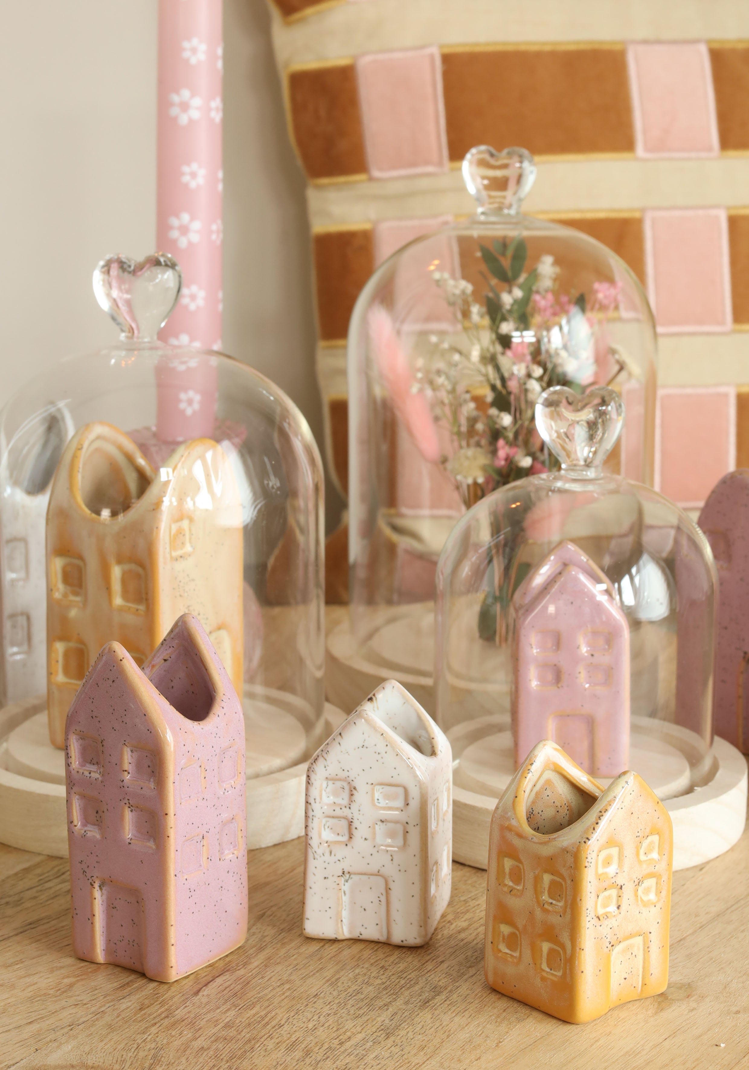 Glazen stolp met glazen knop met houten basis Ø12 h.18 cm (1 st) [IFS-29313]