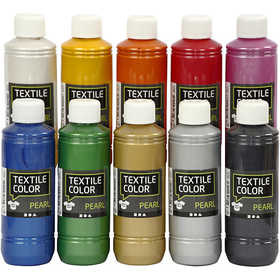 Textielkleur, parelmoer, diverse kleuren, 10x250 ml/ 1 doos [HOB-33799]