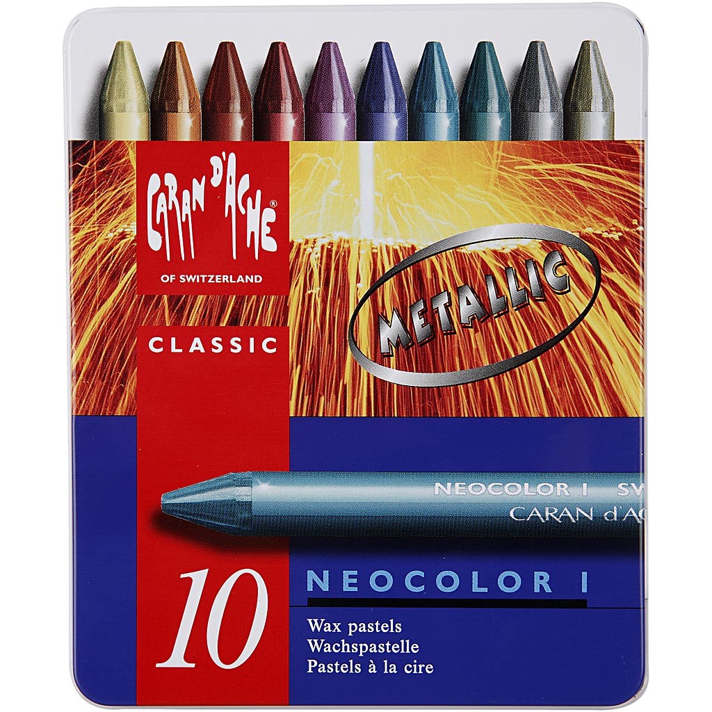 CARAN D’ACHE Neocolor I, L: 10 cm, dikte 8,5 mm, metallic kleuren, 10 stuk/ 1 doos [HOB-34012]