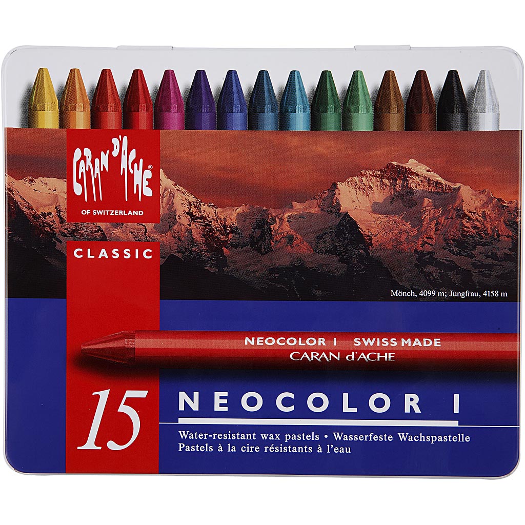 CARAN D’ACHE Neocolor I, L: 10 cm, dikte 8,5 mm, diverse kleuren, 15 stuk/ 1 doos [HOB-34014]