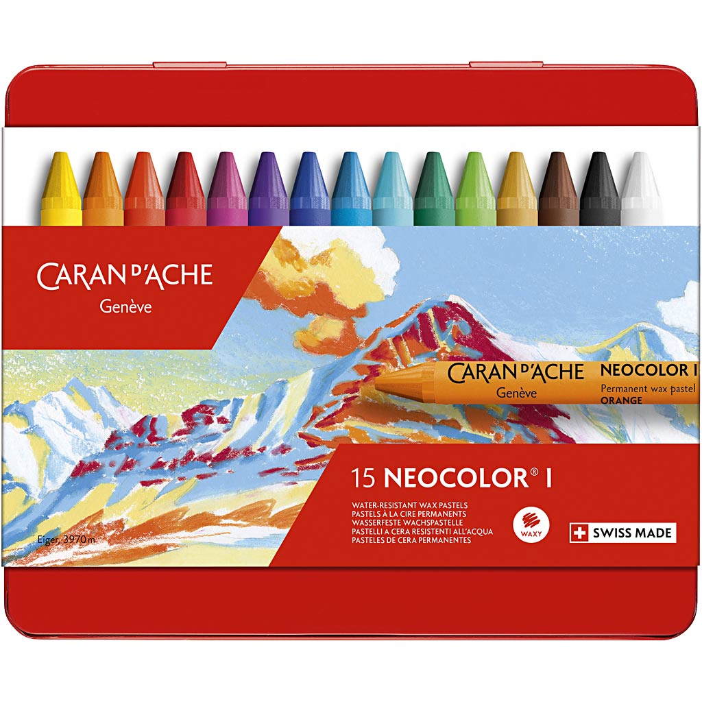 CARAN D’ACHE Neocolor I Crayons, L: 10 cm, thickness 8,5 mm, assorted colours, 15 pc